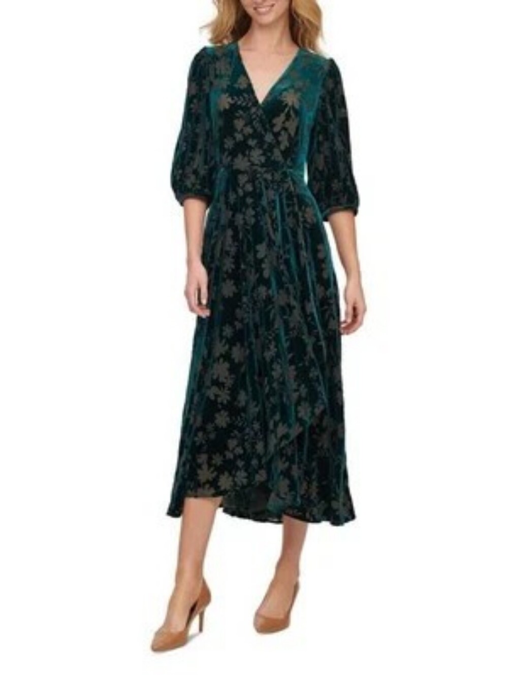 Calvin Klein Green Velvet Floral Print Dress